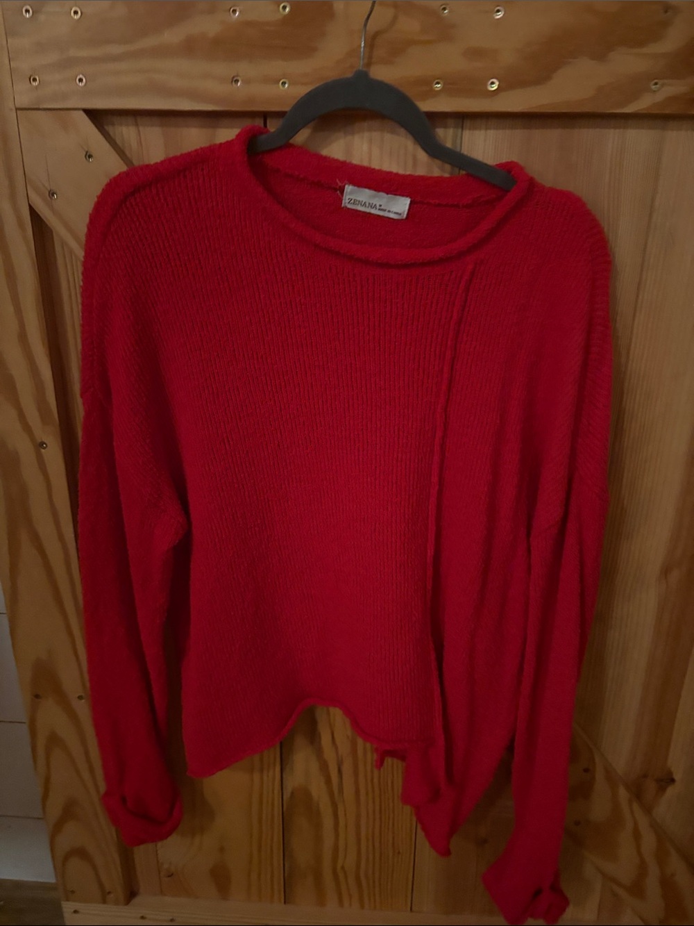 Zenana Outfitters Red Ribbed Crewneck Sweater